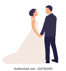 brides and grooms, wedding in flat style, isolated