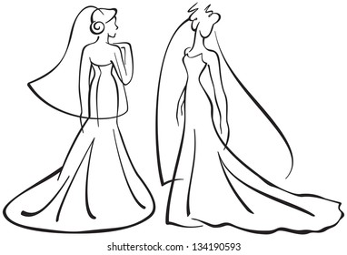brides silhouettes - vector line drawings