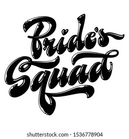 Bride's Squad - hand drawn modern lettering phrase. Isolated black and white vector text. Bachelorette, hen-party design element.