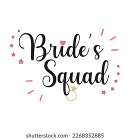 Bride's squad . Wedding, bachelorette party, hen party or bridal shower handwritten calligraphy card, banner or poster graphic design lettering vector element.