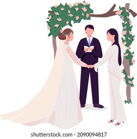 Brides at wedding semi flat color vector characters. Standing figures. Full body people on white. Marriage isolated modern cartoon style illustration for graphic design and animation