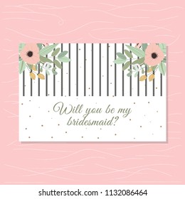 bridesmaid card with floral and line background