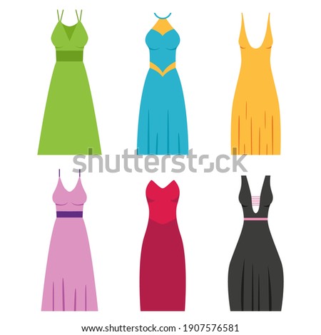 Bridesmaid dresses vector cartoon set isolated on a white background.