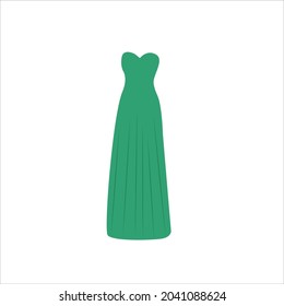 Bridesmaid Strapless Dress Flat Vector illustartion Cartoon Sleeveless Dusty Long Prom Maxi Green Dress vector icon isolated on white background. Long A-Line Bridesmaid Wedding Party Dress Pictogram 