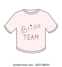 Bridesmaid t-shirt for bachelorette. Cartoon pink shirt with print for hen party. Vector illustration in doodle style isolated on white background