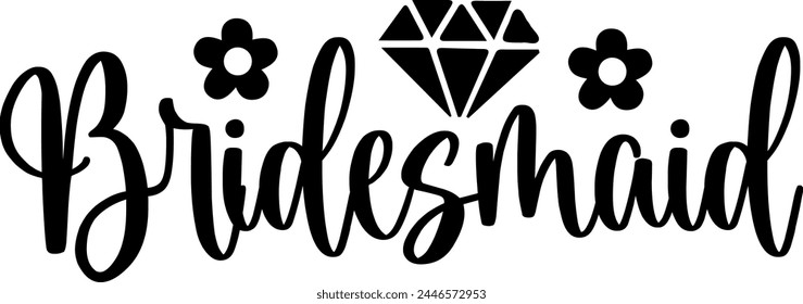Brautjungfer Typografie Design auf schlichtem weißen transparenten Hintergrund für Karte, Hemd, Kapuzenpullover, Sweatshirt, Bekleidung, Tag, Becher, Ikone, Poster oder Abzeichen