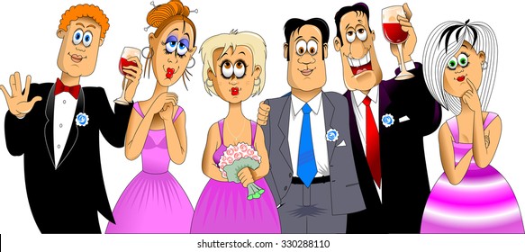 bridesmaids and groomsmen at the wedding ceremony, vector