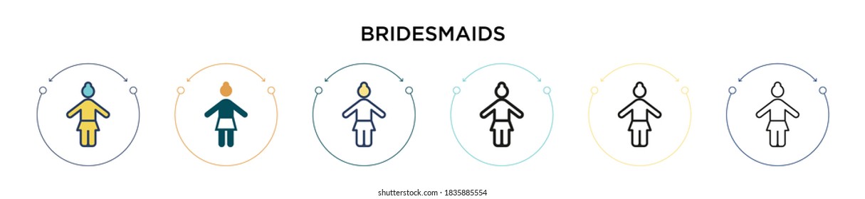 Bridesmaids icon in filled, thin line, outline and stroke style. Vector illustration of two colored and black bridesmaids vector icons designs can be used for mobile, ui, web