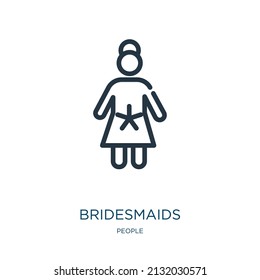 bridesmaids thin line icon. love, girl linear icons from people concept isolated outline sign. Vector illustration symbol element for web design and apps.