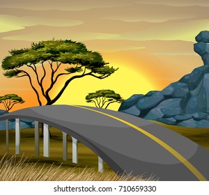 Bridge across the savanna field illustration
