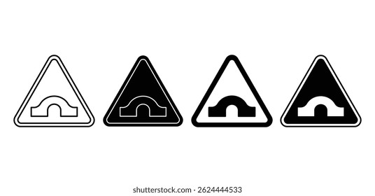 Bridge Ahead Warning Sign Icons Black and White Triangular Symbols Vector Design