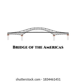 The Bridge of The Americas. Panama country flat cartoon style historic sight showplace web site vector illustration. Good place you must visit. World vacation travel North America collection.