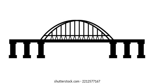 The bridge with an arch. Black silhouette. Flat simple illustration.