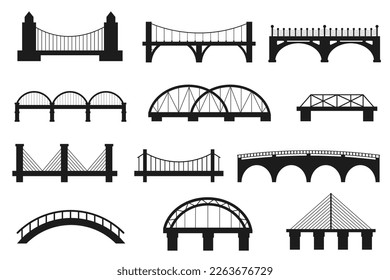 Iconos y símbolos de puente y arco. Conjunto de iconos del vector de puente