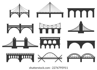 Iconos y símbolos de puente y arco. Conjunto de iconos del vector de puente
