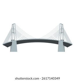 Bridge architecture in flat design. Cable stay construction with steel towers. Vector illustration isolated.