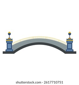 Bridge architecture in flat design. Classical arch construction with pillars. Vector illustration isolated.