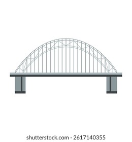 Bridge architecture in flat design. Rounded cable stay construction structure. Vector illustration isolated.