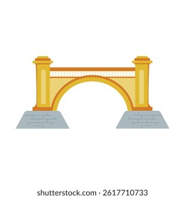 Bridge architecture in flat design. Viaduct construction with arch gate. Vector illustration isolated.