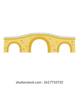 Bridge architecture in flat design. Viaduct with brick wall and arches. Vector illustration isolated.