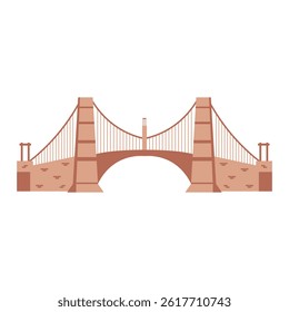 Bridge architecture in flat design. Viaduct construction with arch and towers. Vector illustration isolated.