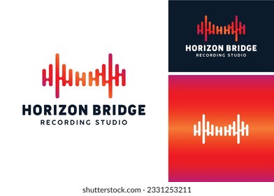 Bridge with Audio Sound Wave Waveform for Record Voice Studio Music logo design