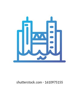 Bridge between buildings design, City architecture urban modern downtown contemporary metropolis exterior and construction theme Vector illustration