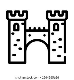 bridge between castle towers line icon vector. bridge between castle towers sign. isolated contour symbol black illustration