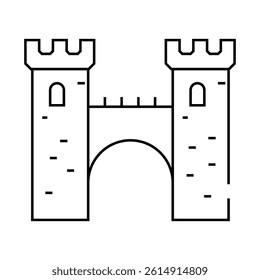 bridge between castle towers line icon vector. bridge between castle towers sign. isolated contour symbol black illustration