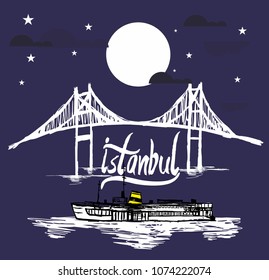 Bridge  and boad graphic design vector art