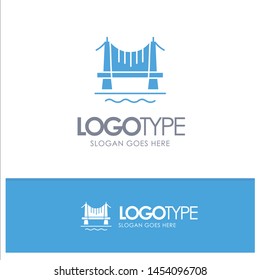 Bridge, Building, City, Cityscape Blue Solid Logo with place for tagline