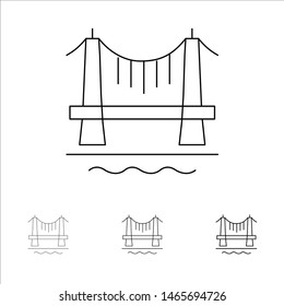 Bridge, Building, City, Cityscape Bold and thin black line icon set. Vector Icon Template background