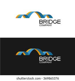 Bridge building company logo template. 3D color ribbon style sign.
