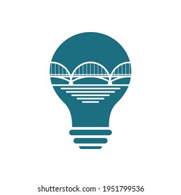 Bridge with Bulb logo design vector illustration, Creative Bridge logo design concept template, symbols icons