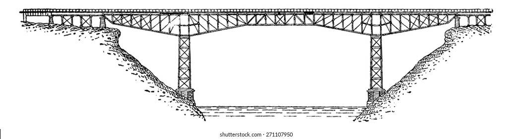 Bridge (cantilever) on the Niagara, vintage engraved illustration. Industrial encyclopedia E.-O. Lami - 1875.
