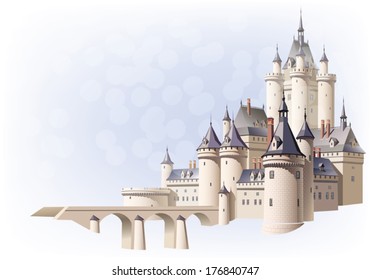 Bridge and castle - with aerial perspective and toned background. Sfumato - on 2 separate layers