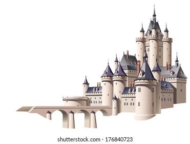 Bridge and castle - white background