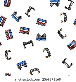 bridge city building road river vector seamless pattern thin line illustration