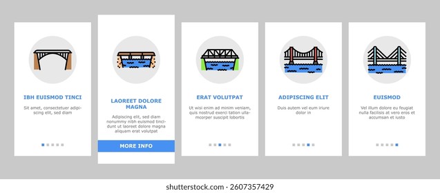 bridge city building road river onboarding mobile vector suspension landmark, gate arch, metal skyline, architecture bay, tower landscape bridge city building road river illustrations