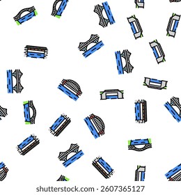 bridge city building road river vector seamless pattern thin line illustration
