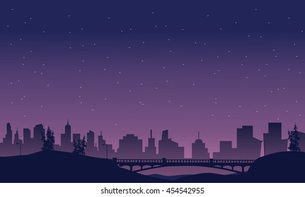 Bridge and city landscape of silhouette at night