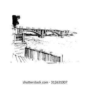 Bridge in the city, vector illustration
