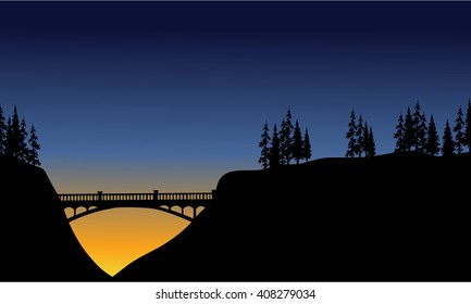 Bridge in cliff scenery at the night