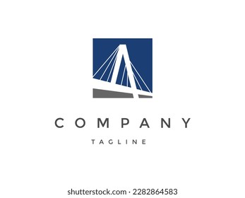 bridge connection in square grey and blue logo design template for brand business company