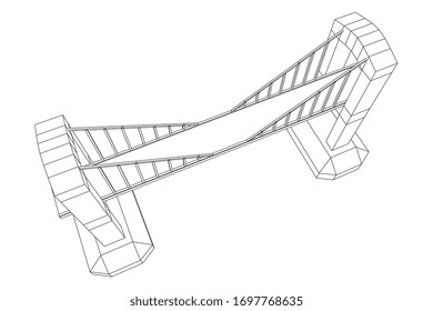 Bridge connection structure. Wireframe low poly mesh vector illustration.