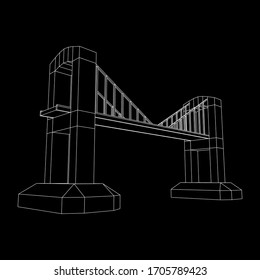 Bridge connection structure. Wireframe low poly mesh vector illustration.