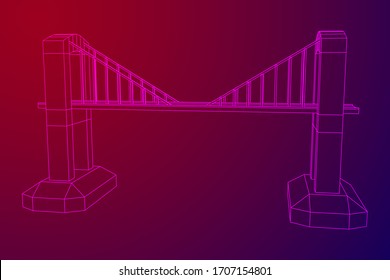 Bridge connection structure. Wireframe low poly mesh vector illustration.