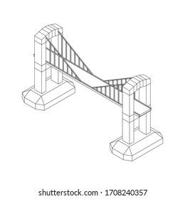 Bridge connection structure. Wireframe low poly mesh vector illustration.