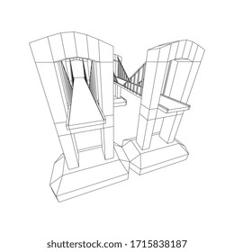 Bridge connection structure. Wireframe low poly mesh vector illustration.