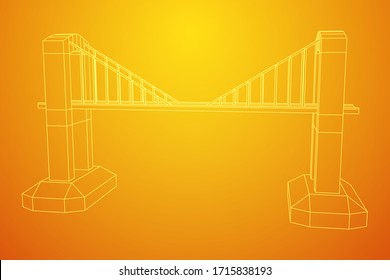 Bridge connection structure. Wireframe low poly mesh vector illustration.
